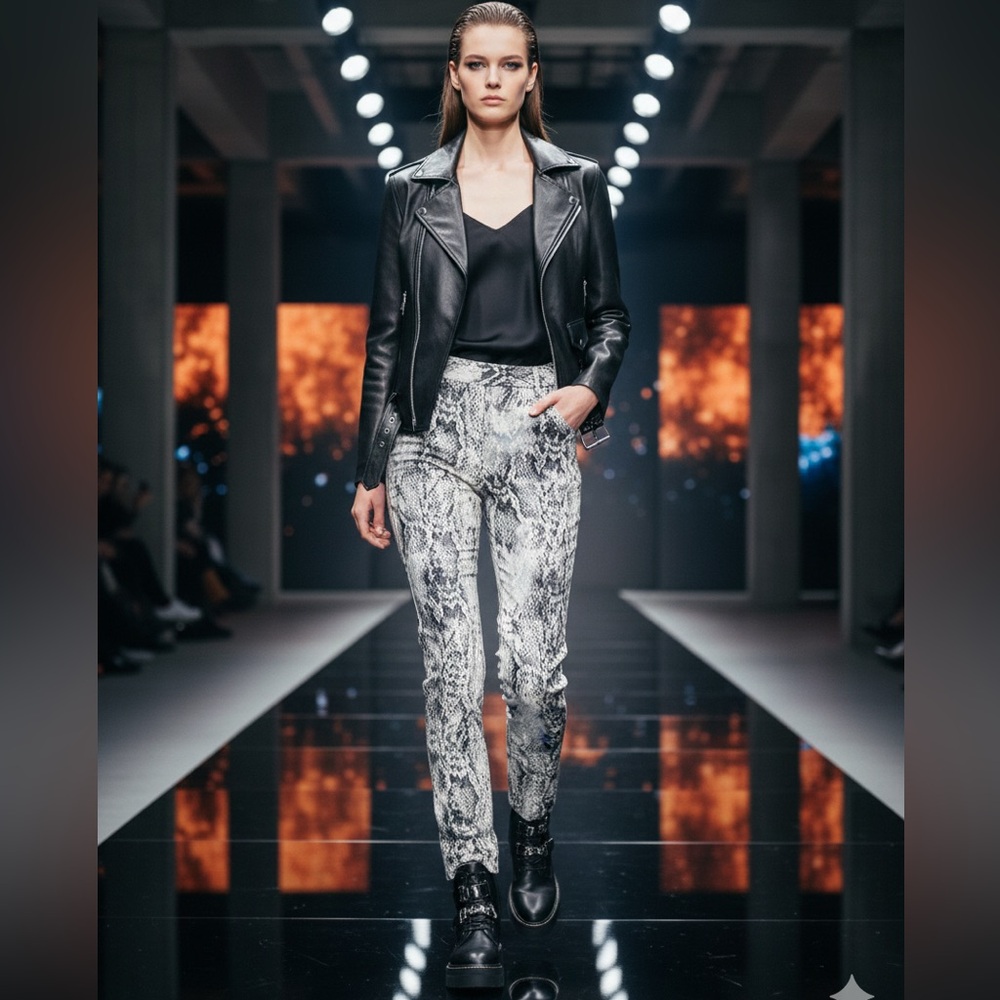 Zara Basic Snakeskin Print High-Waisted Trousers - Size XS